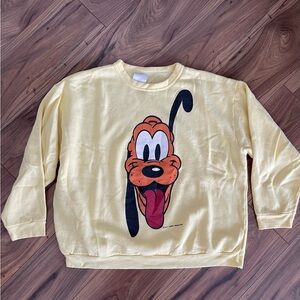 Vintage Disney Pluto Dog Sweatshirt Pullover Loose Fit Yellow Crewneck Medium